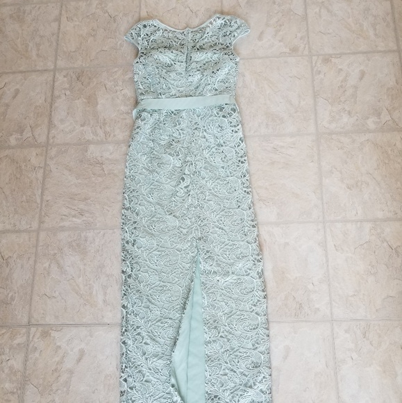 Mint Cap-Sleeve Illusion Lace Gown - Picture 4 of 5